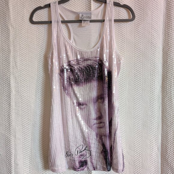 Graceland Elvis Presley Long Sequined White Tank Top Size Medium - Picture 1 of 7